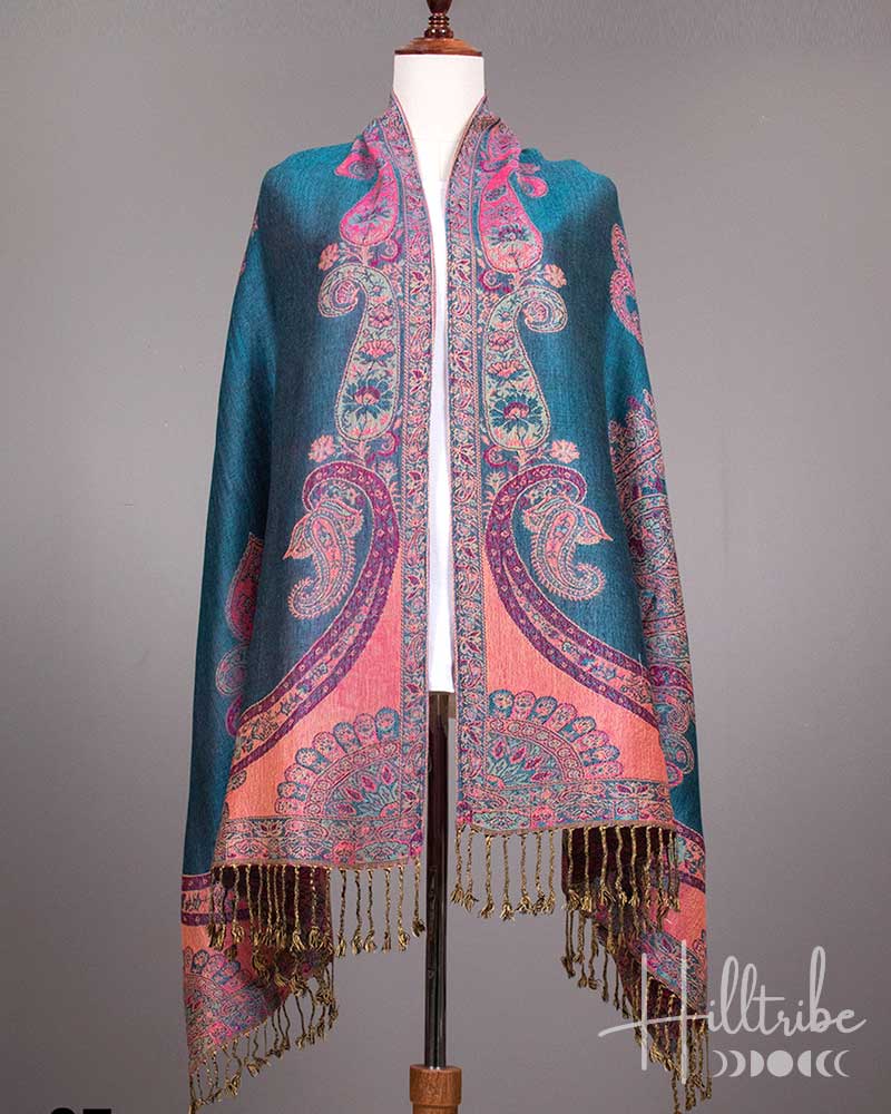 Teal & Pink Paisley Print Pashmina from Hilltribe Ontario