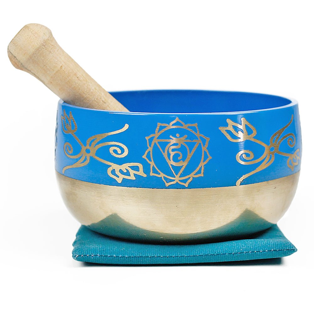 Throat Chakra (Turquoise) Singing Bowl Gift Set Medium from Hilltribe Ontario