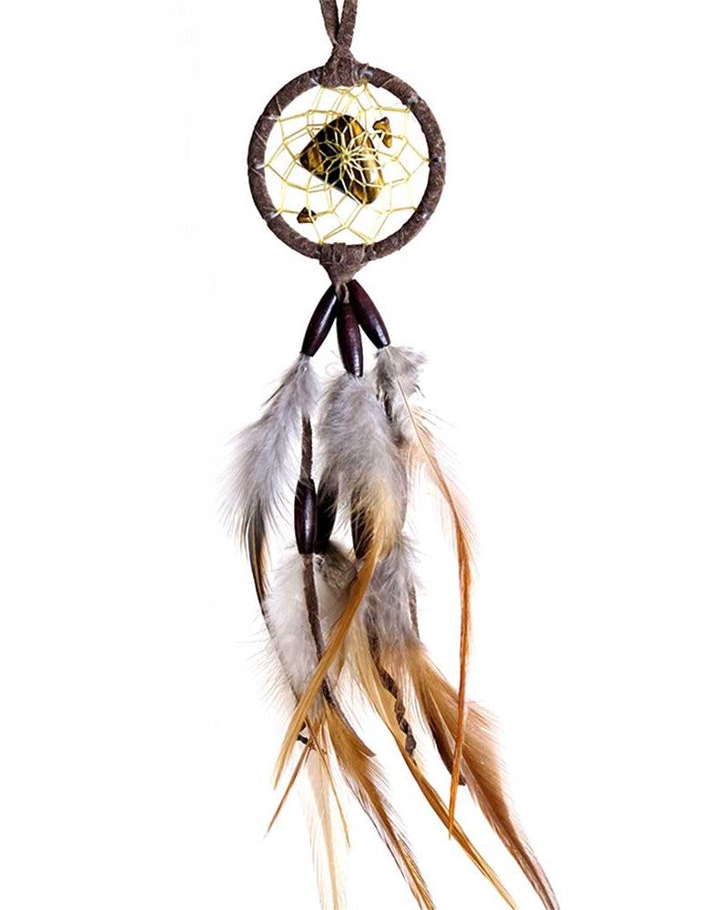 Triple Gemstone Brown Leather Dreamcatcher 2" from Hilltribe Ontario
