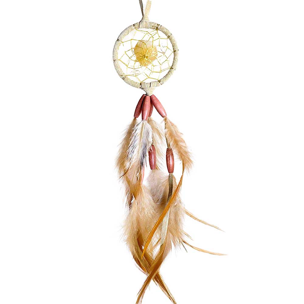 Triple Gemstone Tan Leather Dreamcatcher 2" from Hilltribe Ontario