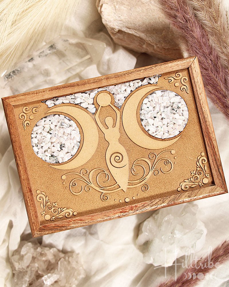 Triple Moon Goddess + Moonstone Box from Hilltribe Ontario