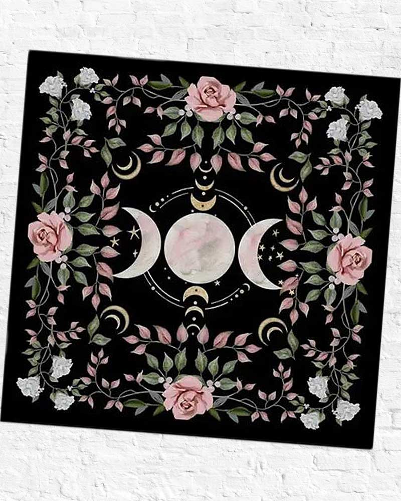 Triple Moons + Roses Tarot/Oracle Cloth from Hilltribe Ontario