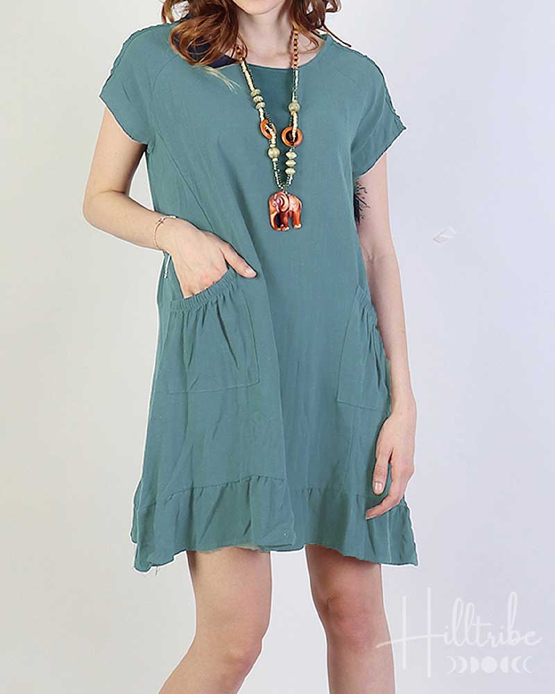 Turquoise Rachlyn Ruffle Shift Dress from Hilltribe Ontario