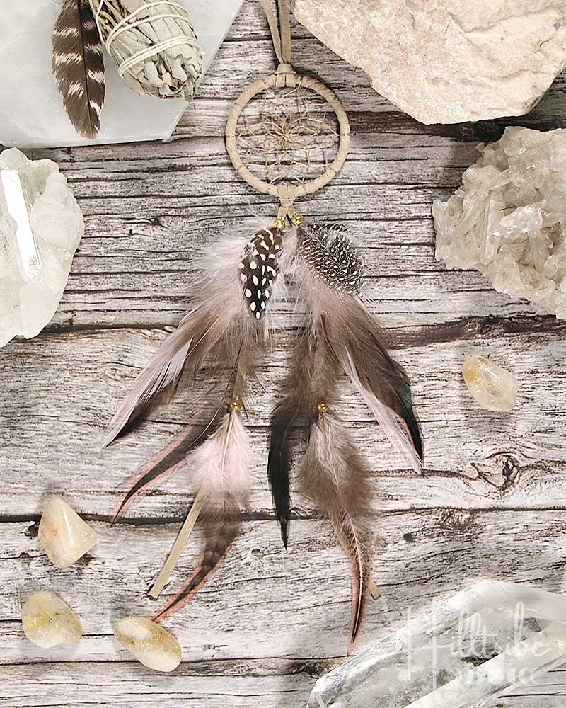 Vintage Tan Leather Dreamcatcher 2" from Hilltribe Ontario