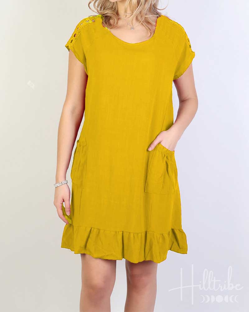Yellow Rachlyn Ruffle Shift Dress from Hilltribe Ontario